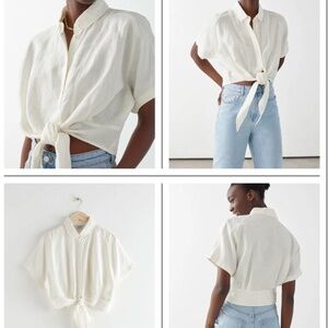 Front Tie Linen Blouse